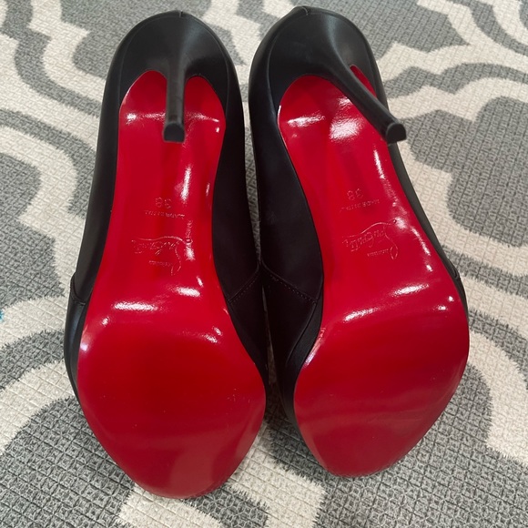 Black Bootstagram Red Sole Peep-Toe Bootie. - Picture 2 of 3
